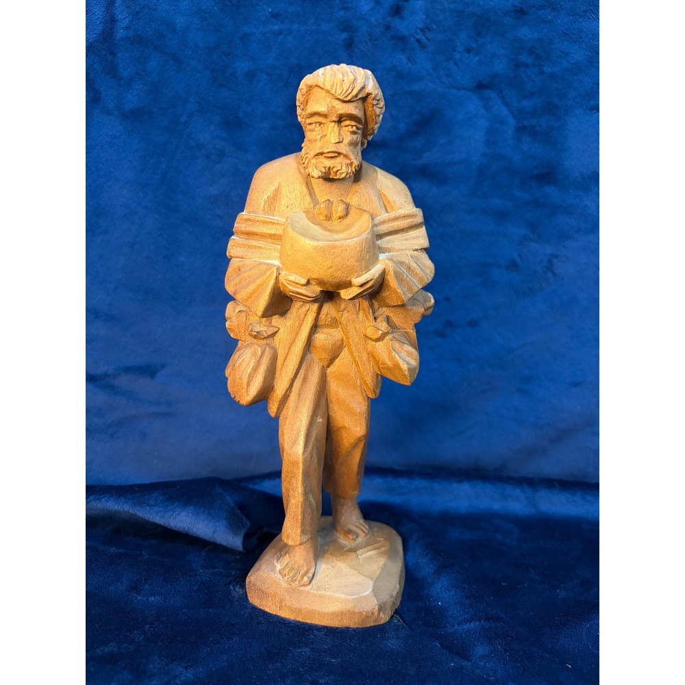 Carlos G Velasco Wood Carving Peasant Figure San Antonio Ibarra Ecuador FolkVTG